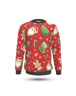 Kırmızı Detay Yeni Yıl Noel Baskılı Unisex Bisiklet Yaka Sweatshirt TRZBSKNW030