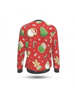 Kırmızı Detay Yeni Yıl Noel Baskılı Unisex Bisiklet Yaka Sweatshirt TRZBSKNW030